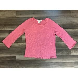 VTG Women Susan Bristol Scoop Neck Pink Long Sleeve Sweater M Abstract Barbie